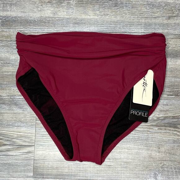 Profile by Gottex Women's Merlot Tutti Frutti Shirred Tankini Swim Bottoms sz 8 - Picture 2 of 4